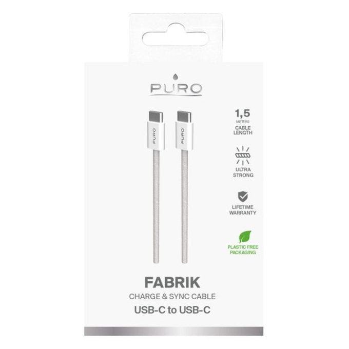 USB-C / USB-C кабел 60W Fabrik FABK4, 1.5m, Sandshell, PURO