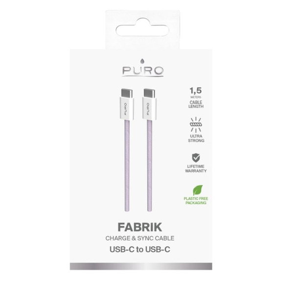 USB-C / USB-C кабел 60W Fabrik FABK4, 1.5m, Coraltastic, PURO