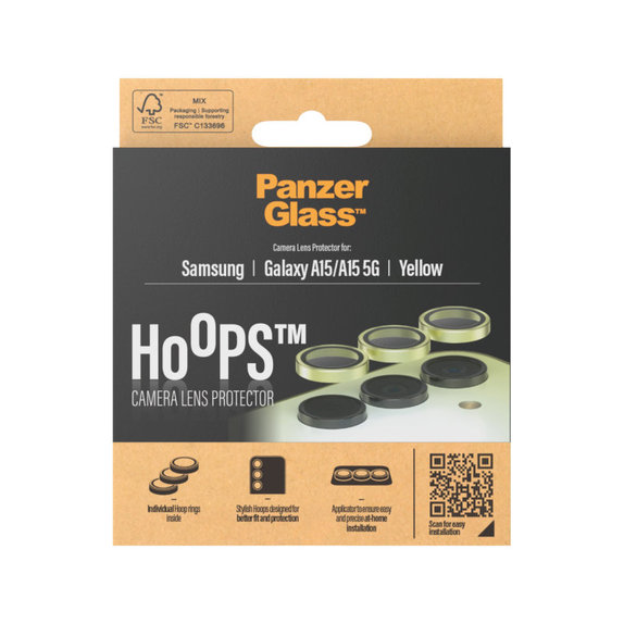 Протектор за обектив на камера Hoops за Samsung A15/A15 5G, Жълто, PanzerGlass