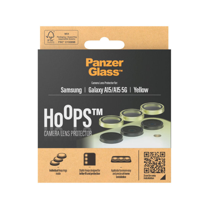 Протектор за обектив на камера Hoops за Samsung A15/A15 5G, Жълто, PanzerGlass