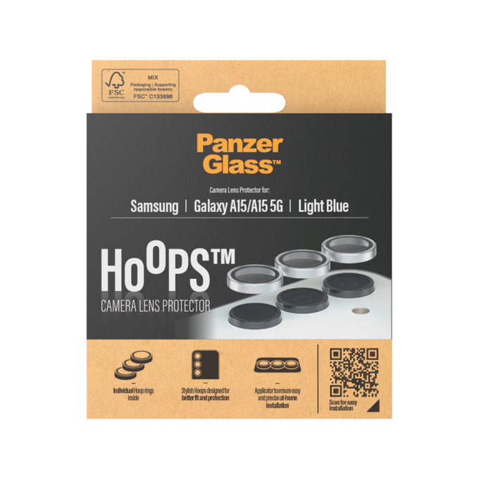 Протектор за обектив на камера Hoops за Samsung A15/A15 5G, Светлосиньо, PanzerGlass