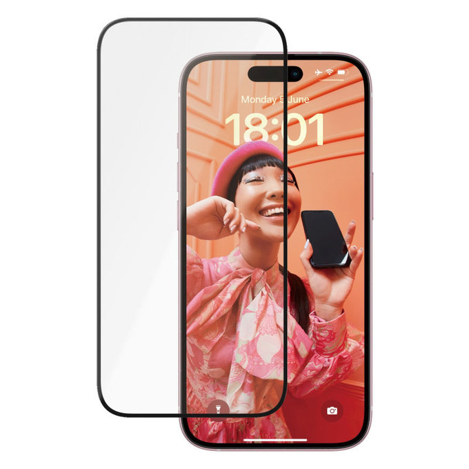 Закалено стъкло UWF Ceramic с апликатор за iPhone 15, Черно, PanzerGlass