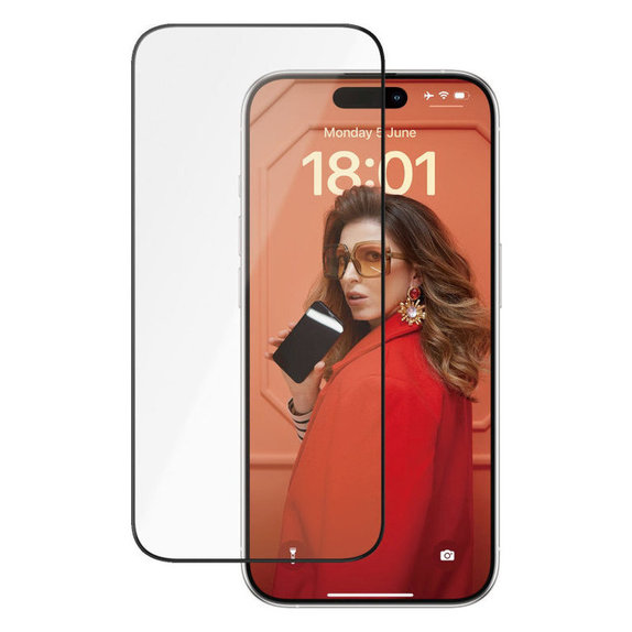 Закалено стъкло UWF Ceramic с апликатор за iPhone 15 Pro, Черно, PanzerGlass