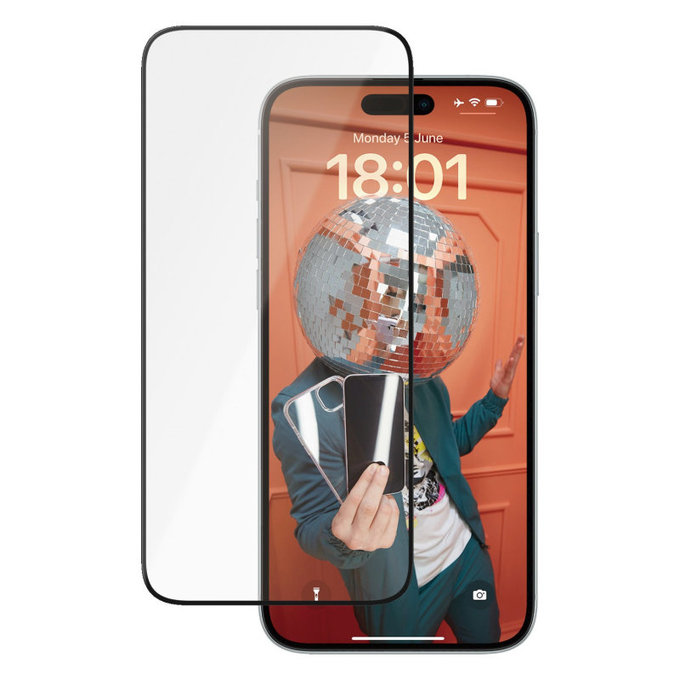 Закалено стъкло UWF Ceramic с апликатор за iPhone 15 Plus, Черно, PanzerGlass