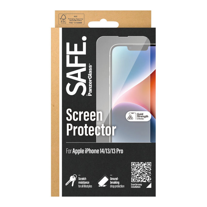Закалено стъкло Case Friendly за iPhone 16e/14/13 Pro/13, Черно, SAFE