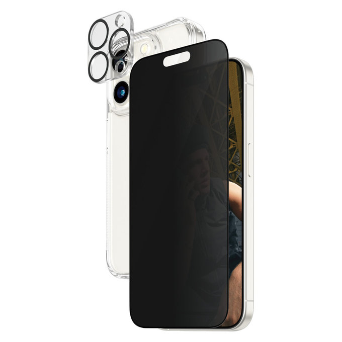 Bundle PicturePerfect + Закалено стъкло UWF Privacy + Hard Case D3O за iPhone 15 Pro, PanzerGlass