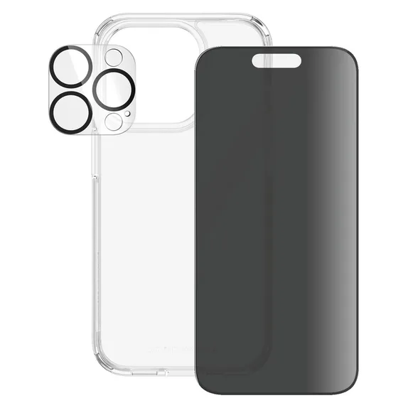 Bundle PicturePerfect + Закалено стъкло UWF Privacy + Hard Case D3O за iPhone 15 Pro, PanzerGlass