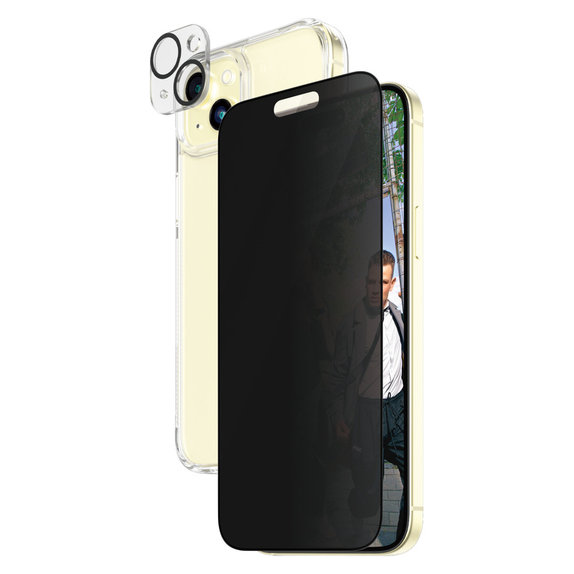 Bundle PicturePerfect + Закалено стъкло UWF Privacy + Hard Case D3O за iPhone 15 Plus, PanzerGlass