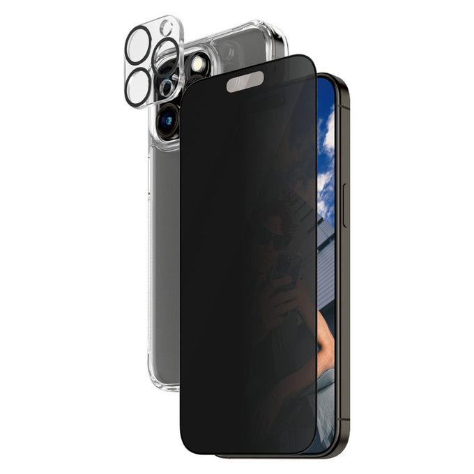 Bundle PicturePerfect + Закалено стъкло UWF Privacy + Hard Case D3O за iPhone 15 Pro Max, PanzerGlass