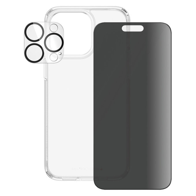 Bundle PicturePerfect + Закалено стъкло UWF Privacy + Hard Case D3O за iPhone 15 Pro Max, PanzerGlass