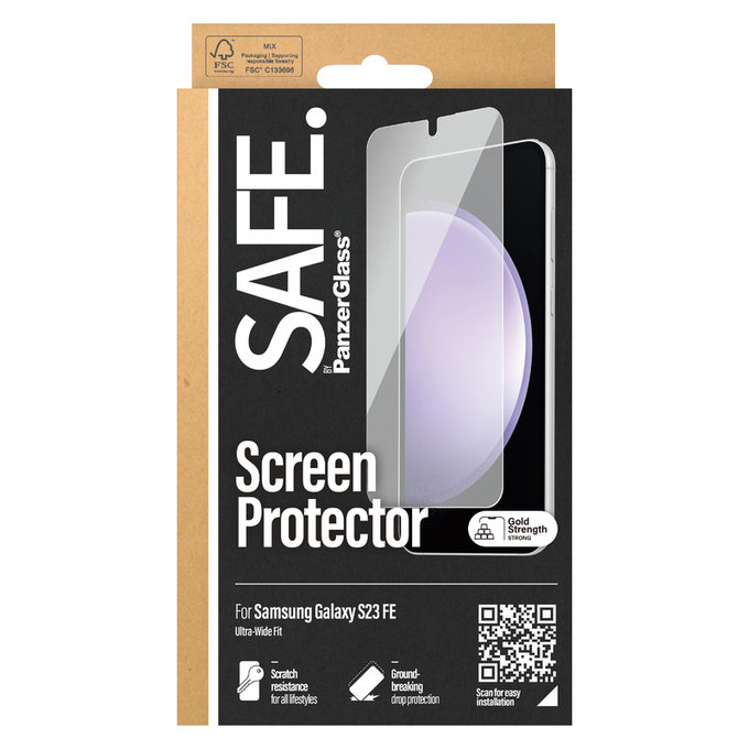 Закалено стъкло UWF за Samsung Galaxy S23 FE, Черно, SAFE by PanzerGlass