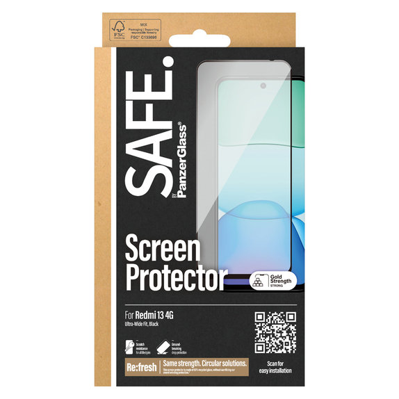 Закалено стъкло UWF за Xiaomi Redmi 13 4G, Čierne, SAFE by PanzerGlass