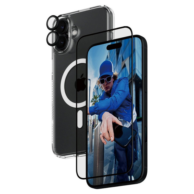 Bundle Hoops + Закалено стъкло UWF + Hard Case за iPhone 16 Plus, PanzerGlass