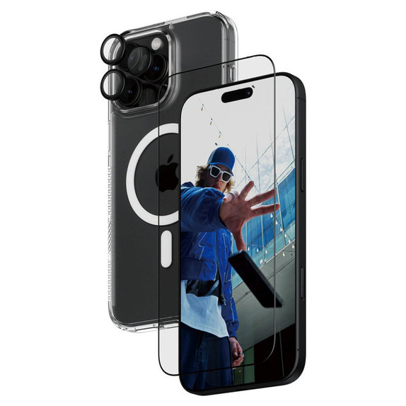 Bundle Hoops + Закалено стъкло UWF + Hard Case за iPhone 16 Pro Max, PanzerGlass