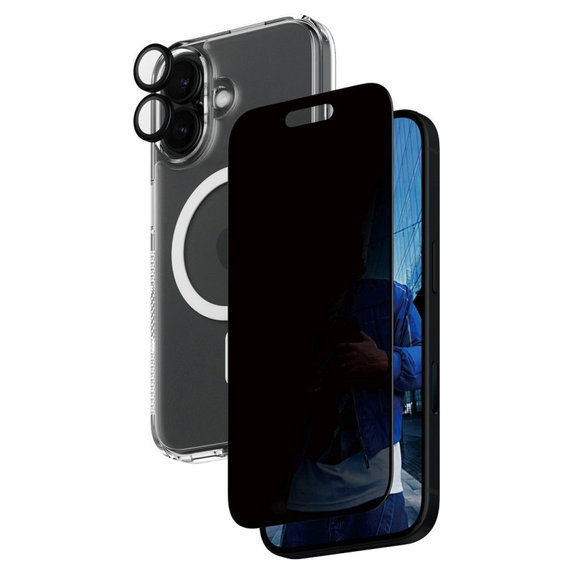 Bundle Hoops + Закалено стъкло UWF Privacy + Hard Case за iPhone 16, PanzerGlass