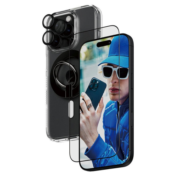 Bundle Hoops + Закалено стъкло UWF + Hard Case + Magnetic Ring Mount за iPhone 16 Pro, PanzerGlass