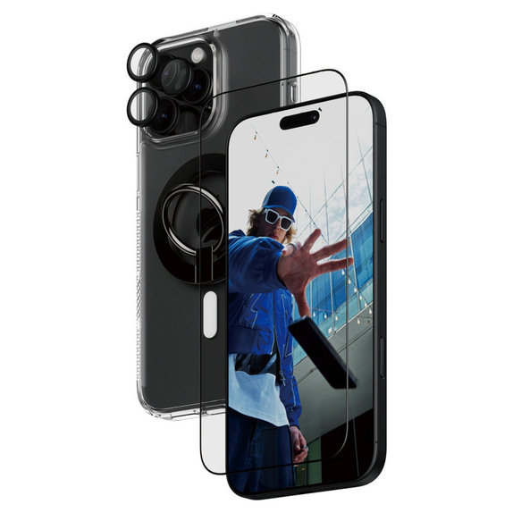 Bundle Hoops + Закалено стъкло UWF + Hard Case + Magnetic Ring Mount за iPhone 16 Pro Max, PanzerGlass