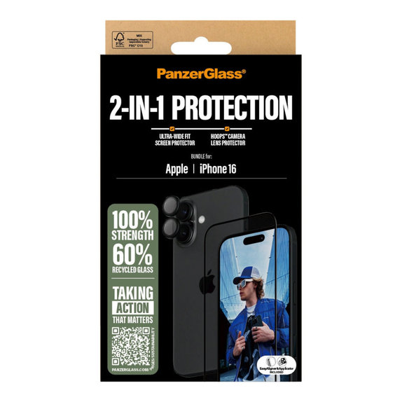 Bundle Hoops + UWF закалено стъкло за iPhone 16, PanzerGlass