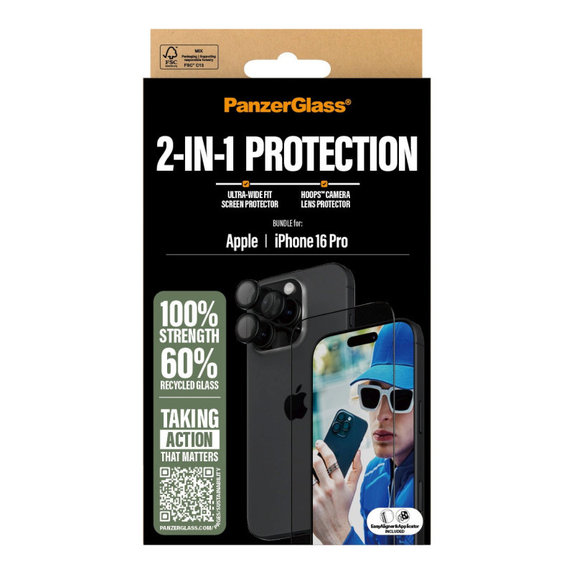Bundle Hoops + UWF закалено стъкло за iPhone 16 Pro, PanzerGlass