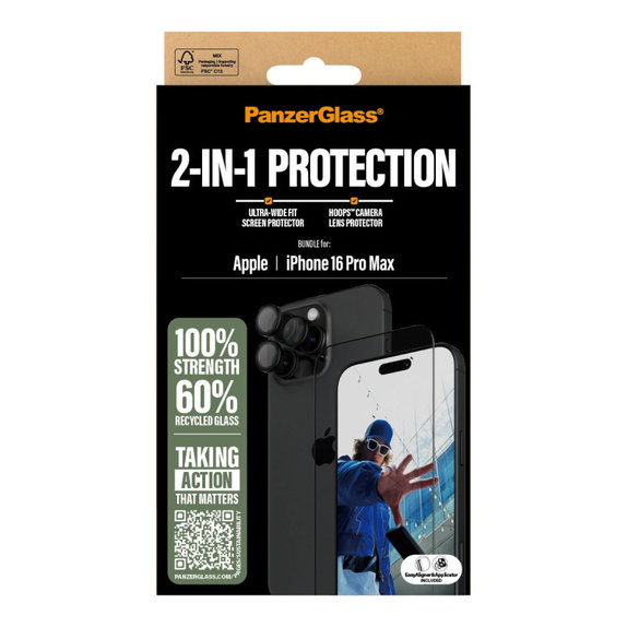 Bundle Hoops + UWF закалено стъкло за iPhone 16 Pro Max, PanzerGlass