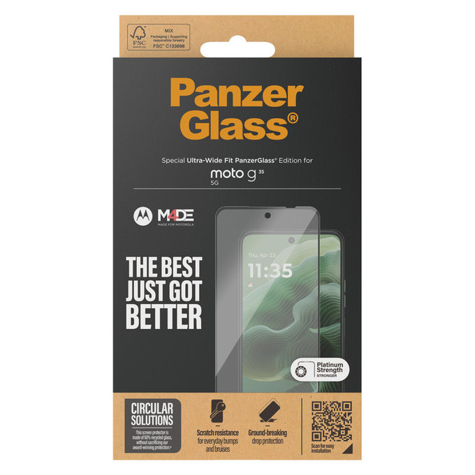 Закалено стъкло UWF за Motorola Moto G35 5G, Черно, PanzerGlass