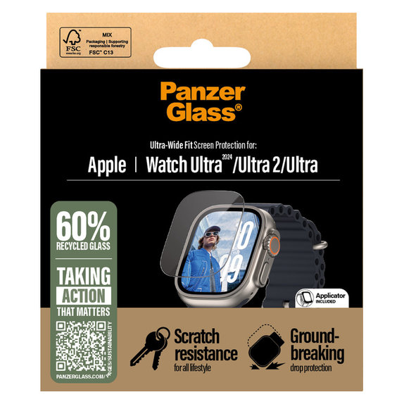 Закалено стъкло за Apple Watch Ultra 2024/Ultra 2/Ultra, Прозрачно, PanzerGlass