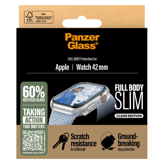Закалено стъкло Full Body Slim за Apple Watch 11/10 42 mm, Прозрачно, PanzerGlass