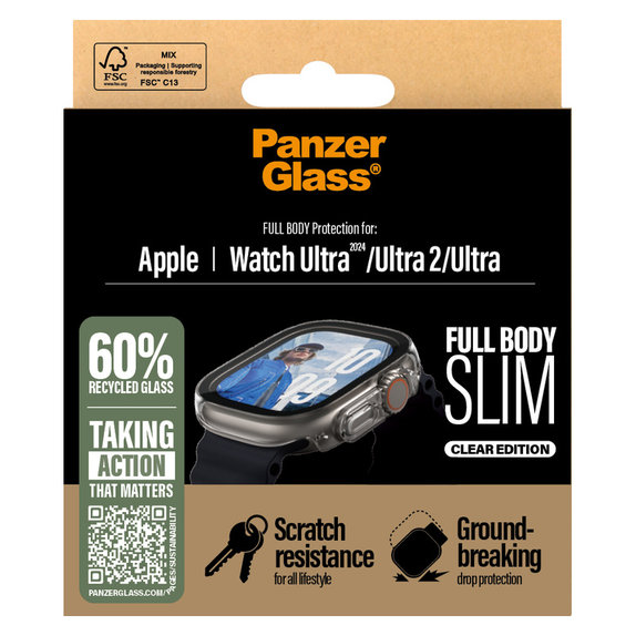 Закалено стъкло Full Body Slim за Apple Watch Ultra 2024/Ultra 2/Ultra, Прозрачно, PanzerGlass