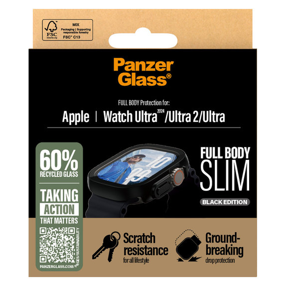 Закалено стъкло Full Body Slim за Apple Watch Ultra 2024/Ultra 2/Ultra, Черно, PanzerGlass