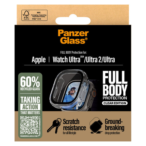 Закалено стъкло Full Body за Apple Watch Ultra 2024/Ultra 2/Ultra, Прозрачно, PanzerGlass