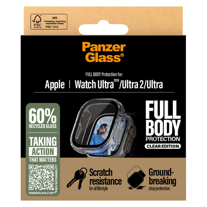 Закалено стъкло Full Body за Apple Watch Ultra 2024/Ultra 2/Ultra, Прозрачно, PanzerGlass