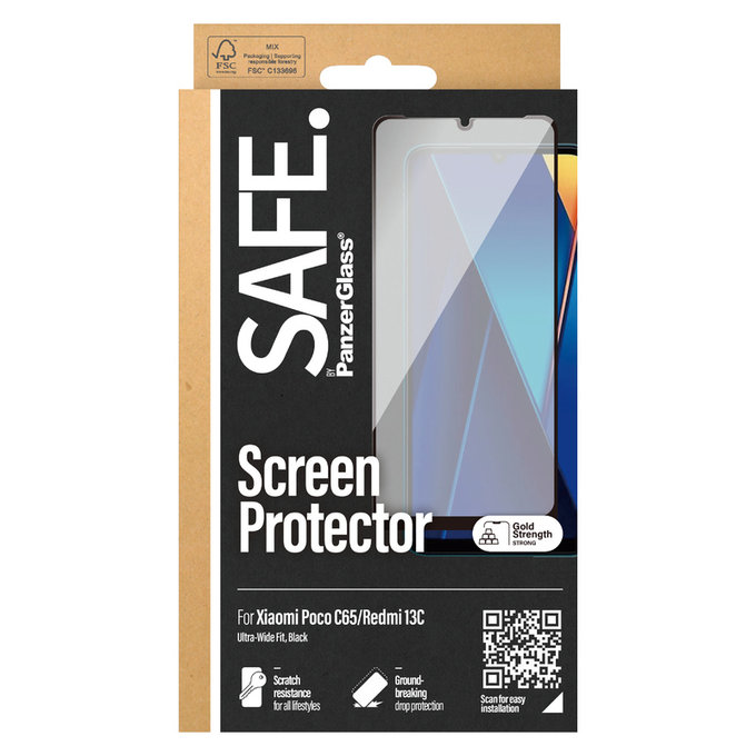 Закалено стъкло UWF за Xiaomi Redmi 13C 5G, Черно, SAFE by PanzerGlass