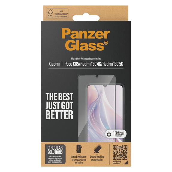 Закалено стъкло UWF за Xiaomi Redmi 13C 5G, Черно, PanzerGlass