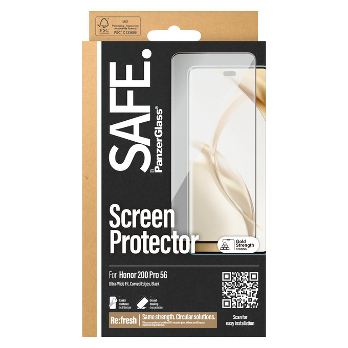 Закалено стъкло UWF за Honor 200 Pro, Черно, SAFE by PanzerGlass