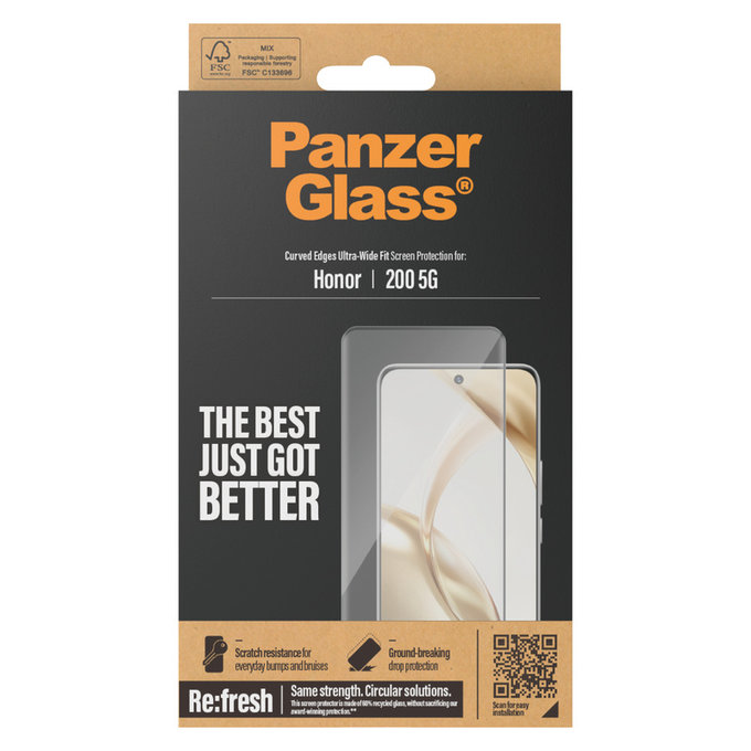 Закалено стъкло Re:Fresh UWF за Honor 200, Черно, PanzerGlass