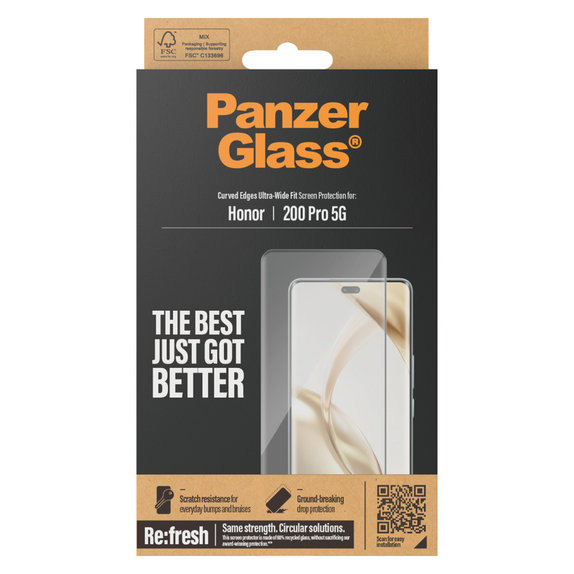 Закалено стъкло Re:Fresh UWF за Honor 200 Pro, Черно, PanzerGlass