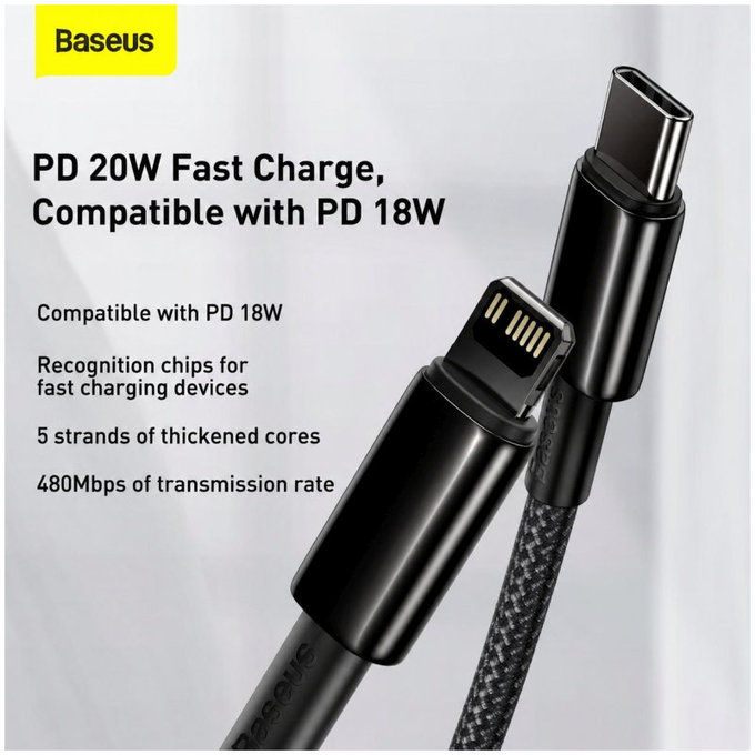 Lightning / USB-C кабел, 1.5m, Черно, Black, Baseus