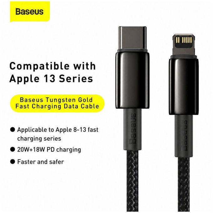 Lightning / USB-C кабел, 1.5m, Черно, Black, Baseus