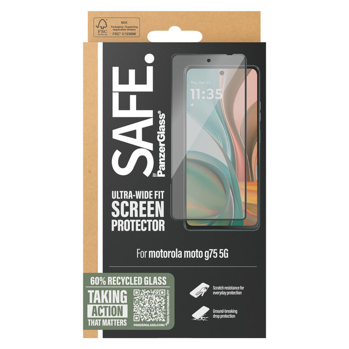 Закалено стъкло UWF за Motorola Moto G75 5G, Черно, SAFE by PanzerGlass