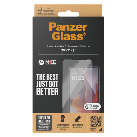 Закалено стъкло UWF за Motorola Moto G75 5G, Черно, PanzerGlass