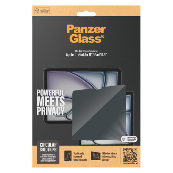 Закалено стъкло UWF Privacy за iPad 10,9"/Air 11'', Прозрачно, PanzerGlass