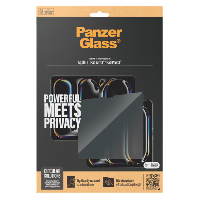 Закалено стъкло UWF Privacy за iPad Pro 13"/Air 13'', Прозрачно, PanzerGlass