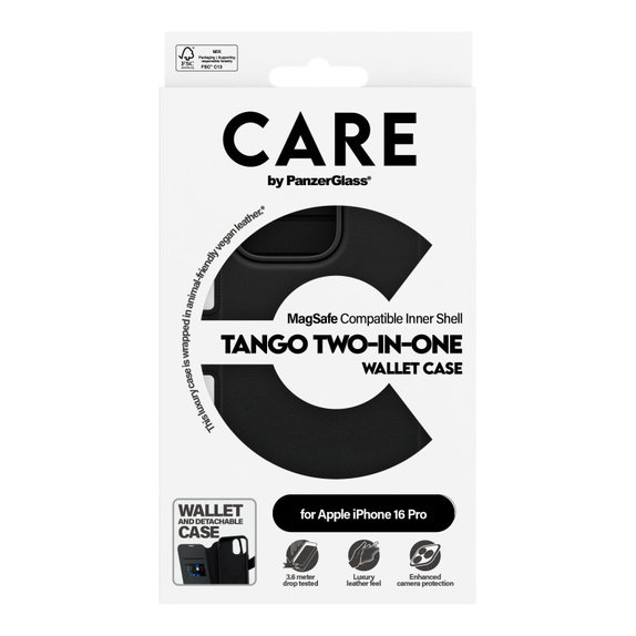 Калъф Wallet Tango Two-In-One с MagSafe за iPhone 16 Pro, Черно, CARE