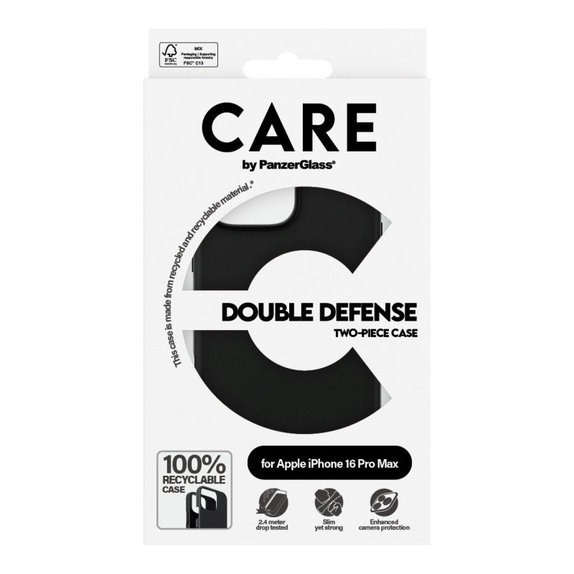 Калъф Double Defense за iPhone 16 Pro Max, Черно, CARE