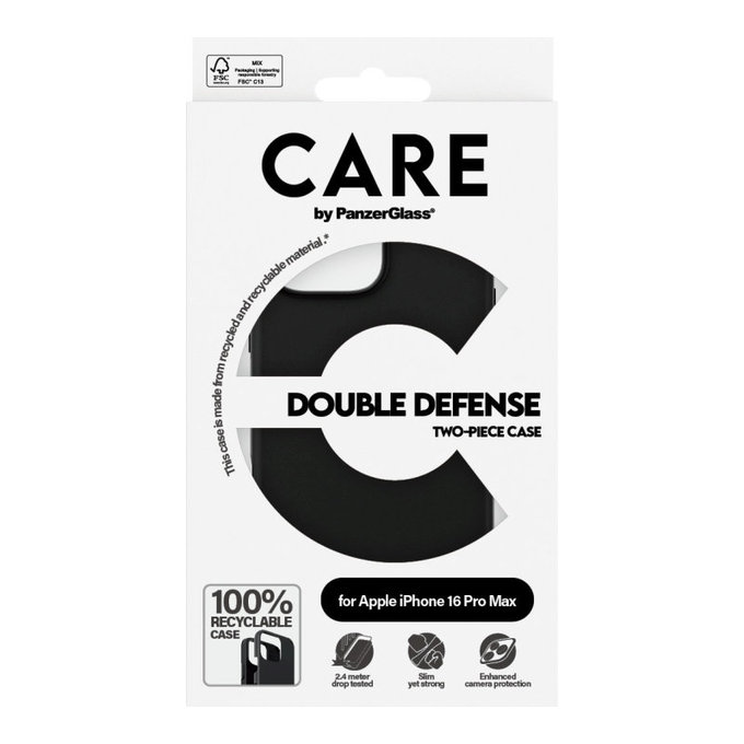 Калъф Double Defense за iPhone 16 Pro Max, Черно, CARE