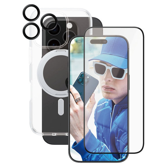 Bundle Hoops Ceramic + Закалено стъкло UWF Ceramic + Калъф Kickstand за iPhone 16 Pro, CARE