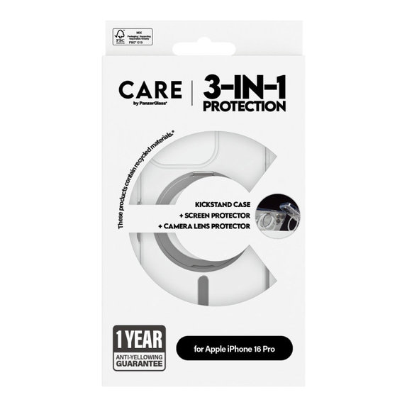 Bundle Hoops Ceramic + Закалено стъкло UWF Ceramic + Калъф Kickstand за iPhone 16 Pro, CARE