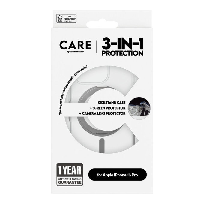 Bundle Hoops Ceramic + Закалено стъкло UWF Ceramic + Калъф Kickstand за iPhone 16 Pro, CARE