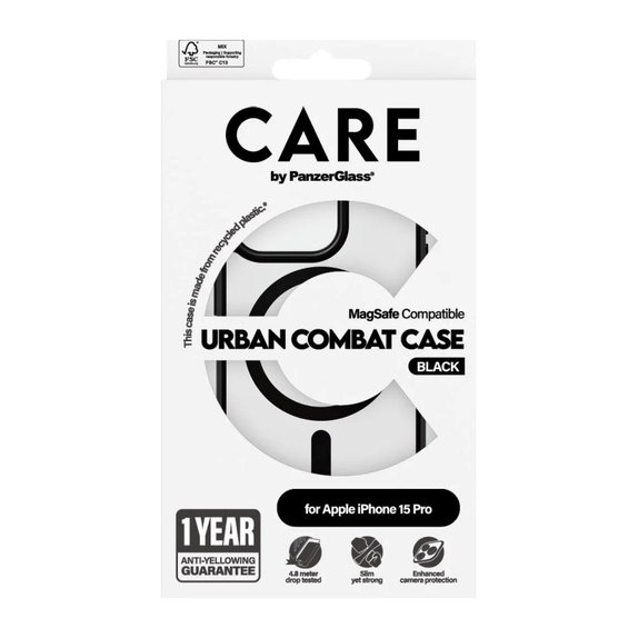 Калъф Urban Combat с MagSAFE by PanzerGlass за iPhone 15 Pro, Черно, PanzerGlass