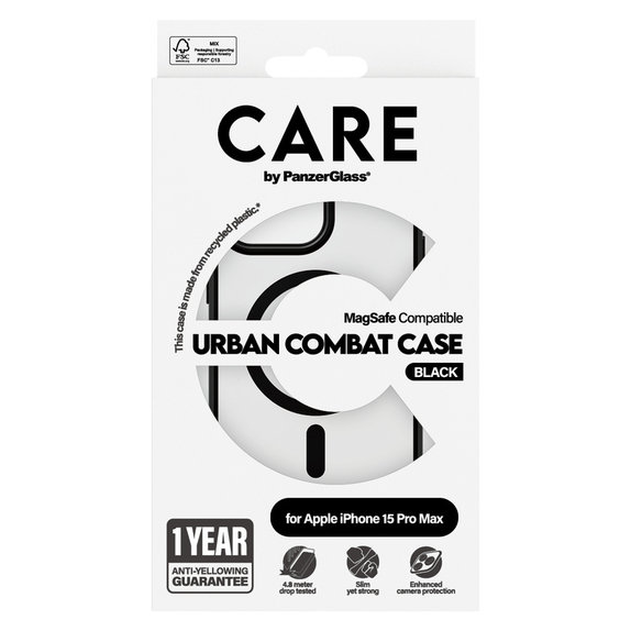 Калъф Urban Combat с MagSAFE by PanzerGlass за iPhone 15 Pro Max, Черно, PanzerGlass